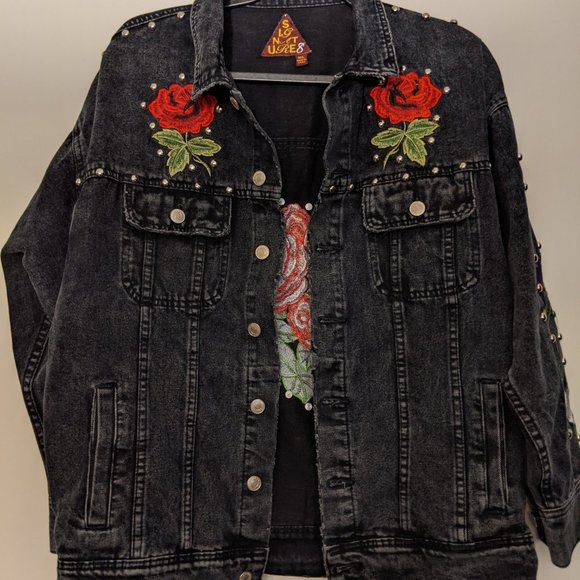 Floral Embroidered Studded Jean Jacket - Picture 3 of 6